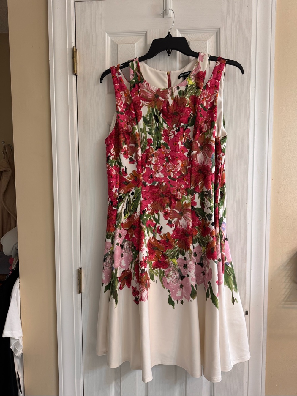 Roz & Ali Cream Midi Dress with Pink Floral Print - Picture 2 of 11